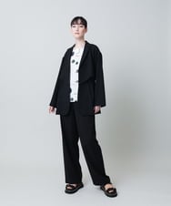 RHJHB09690 HIROKO KOSHINO(ヒロココシノ) リネンライクウエストギャザージャケット/日本製 ブラック
