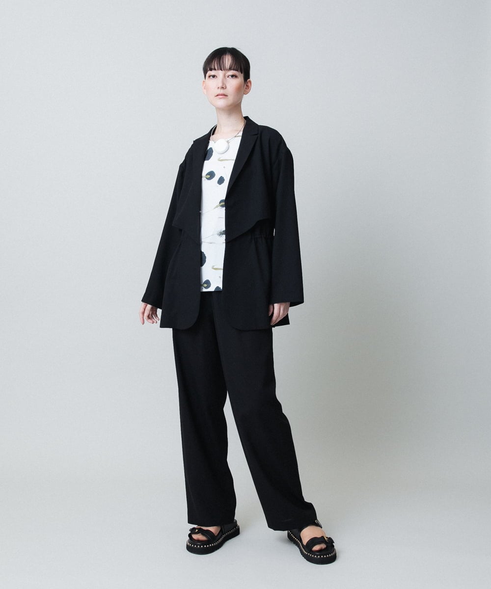 RHJHB09690 HIROKO KOSHINO(ヒロココシノ) リネンライクウエストギャザージャケット/日本製 ブラック