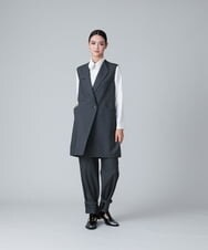 RHJJT15630 HIROKO KOSHINO(ヒロココシノ) 【日本製】メランジツイルロングジレ ダークグレー