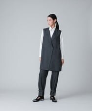 RHJJT15630 HIROKO KOSHINO(ヒロココシノ) 【日本製】メランジツイルロングジレ ダークグレー