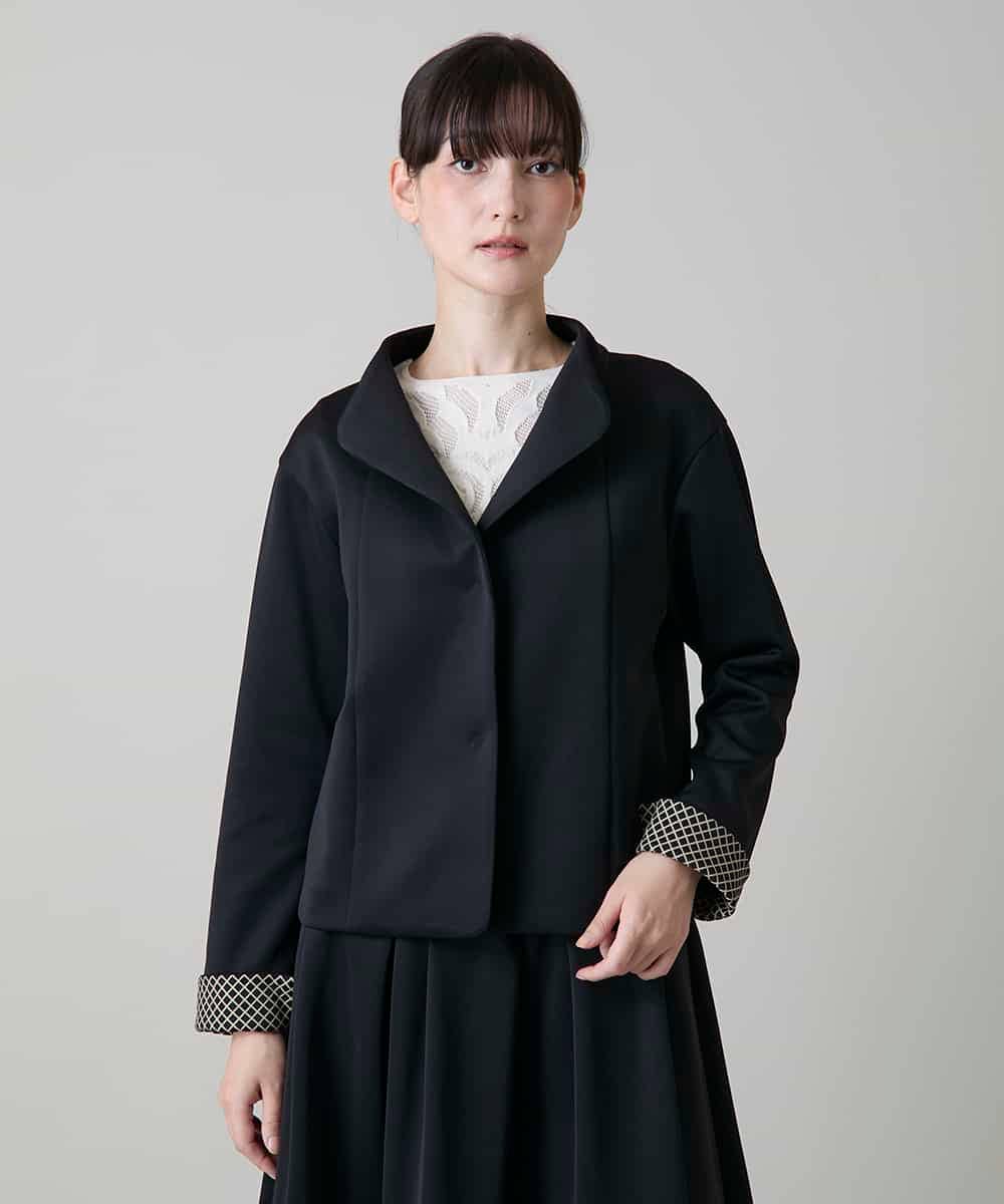 RHJLF33720 HIROKO KOSHINO(ヒロココシノ) 格子柄アクセントダンボールジャケット /洗える ブラック