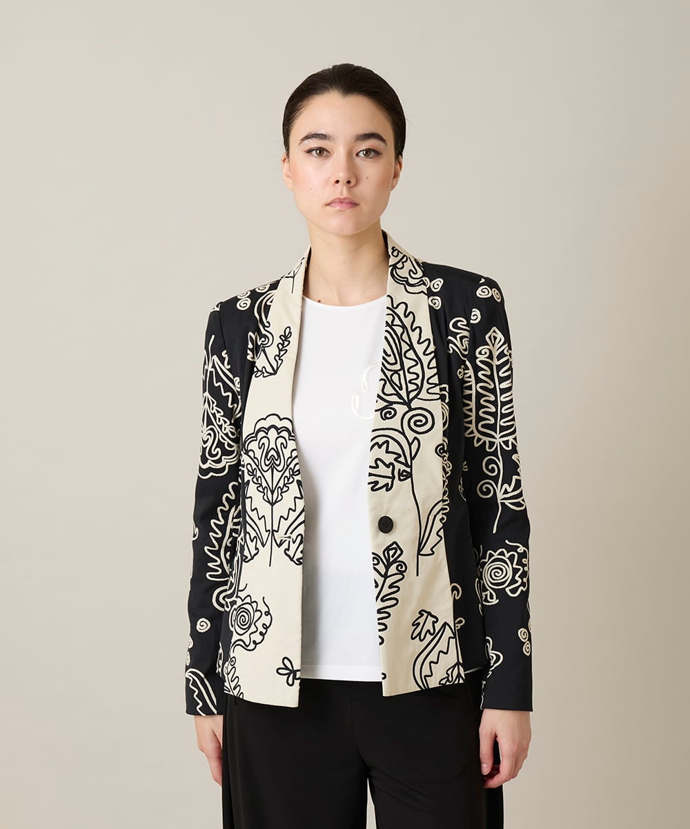 RHJXF78120 HIROKO KOSHINO(ヒロココシノ) ボタニカルモダンジャケット /日本製 アイボリー