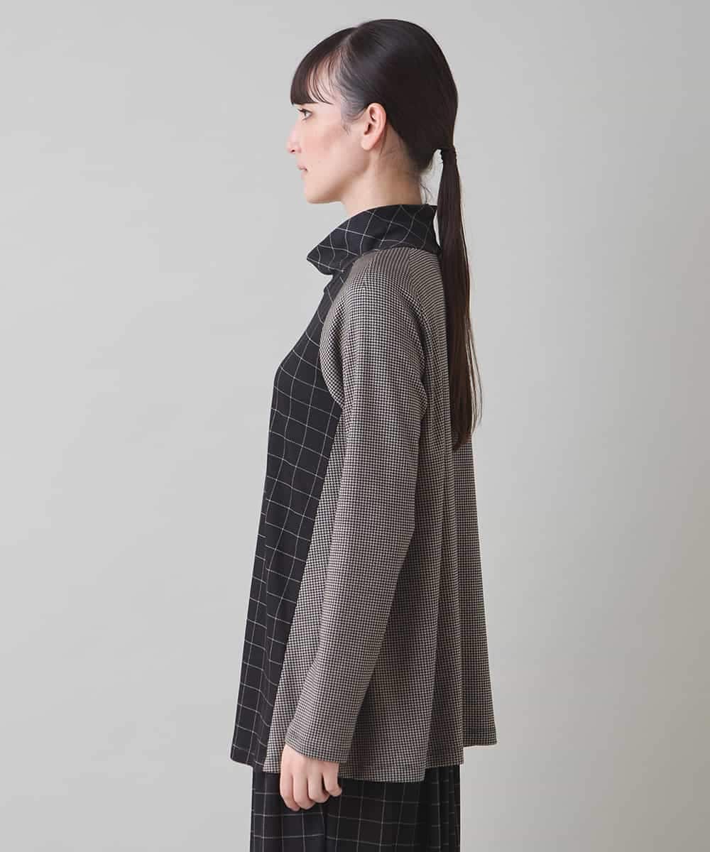 RHKAD02490 HIROKO KOSHINO(ヒロココシノ) ミックスパターンハイネックカットソー/日本製/洗える ダークグレー