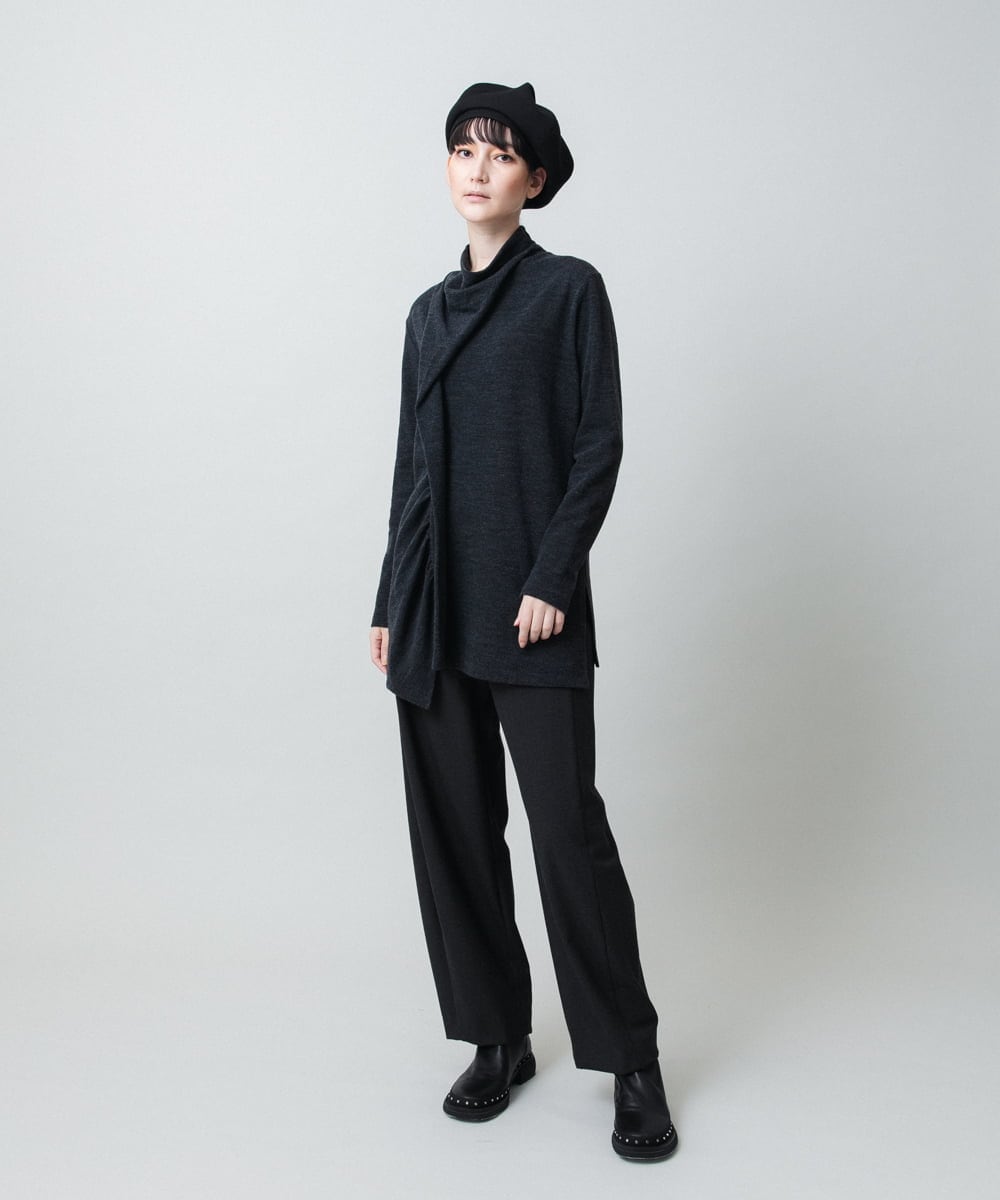 RHKAE11450 HIROKO KOSHINO(ヒロココシノ) アシンメトリードレープデザインチュニック /日本製 ダークグレー