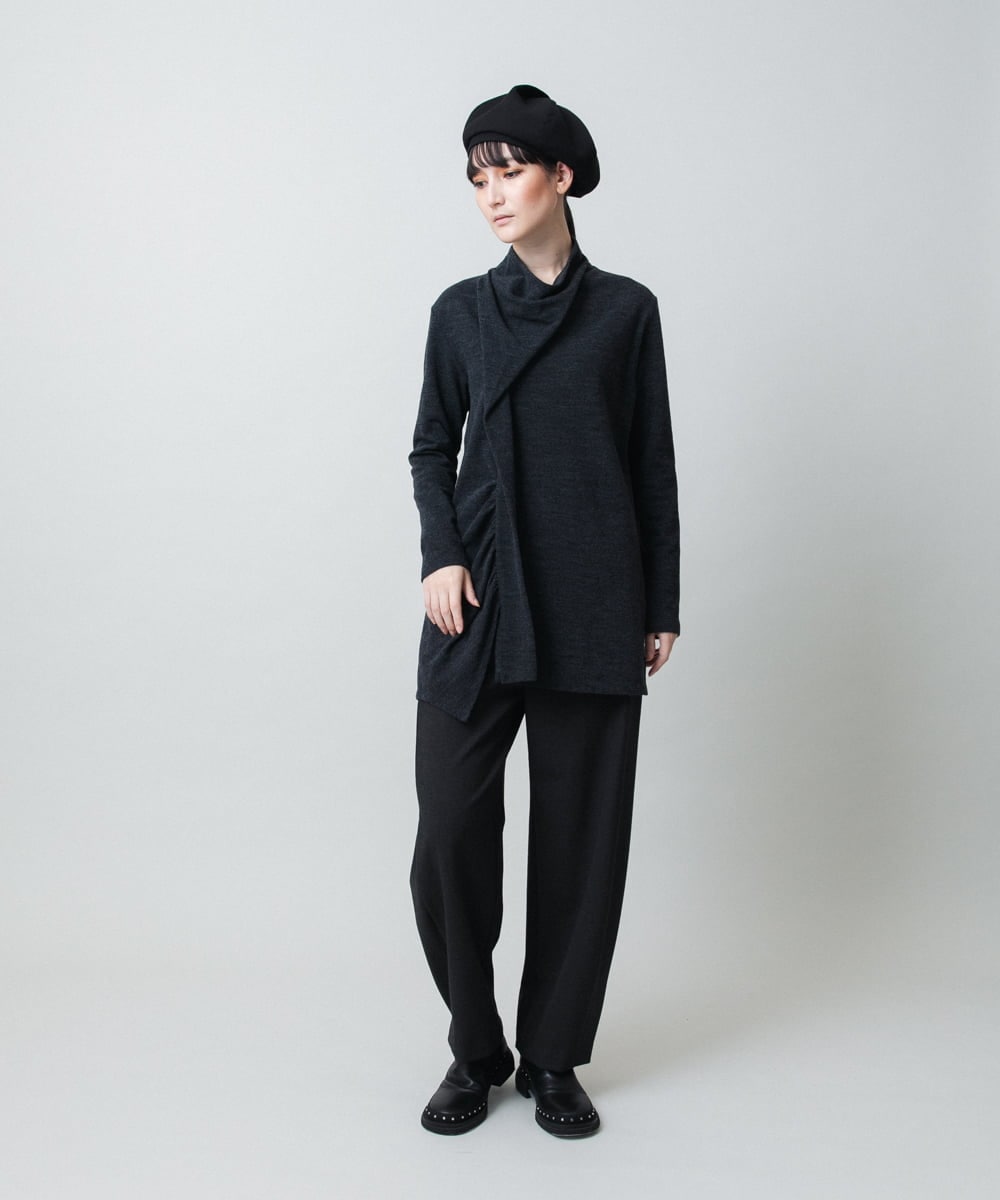 RHKAE11450 HIROKO KOSHINO(ヒロココシノ) アシンメトリードレープデザインチュニック /日本製 ダークグレー