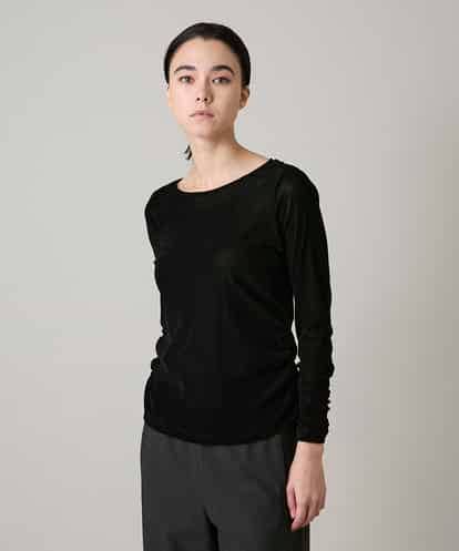 RHKAE13270 HIROKO KOSHINO フロッキーチュールギャザーポイントカットソー/日本製/洗える