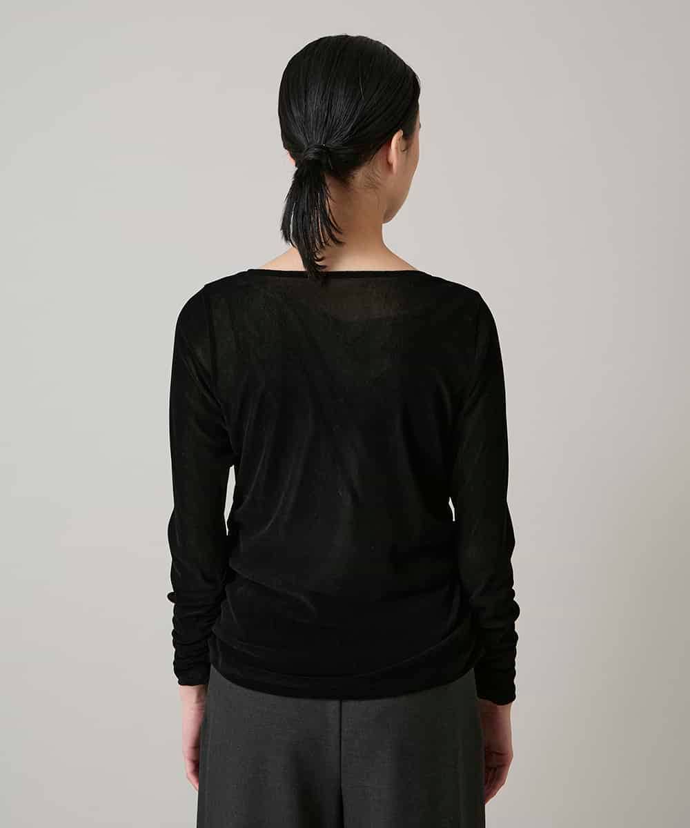 RHKAE13270 HIROKO KOSHINO(ヒロココシノ) フロッキーチュールギャザーポイントカットソー/日本製/洗える ブラック