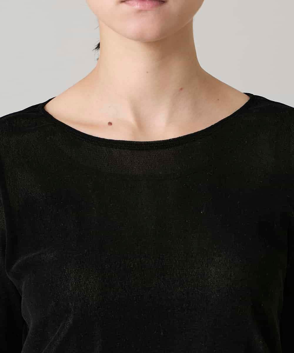 RHKAE13270 HIROKO KOSHINO(ヒロココシノ) フロッキーチュールギャザーポイントカットソー/日本製/洗える ブラック