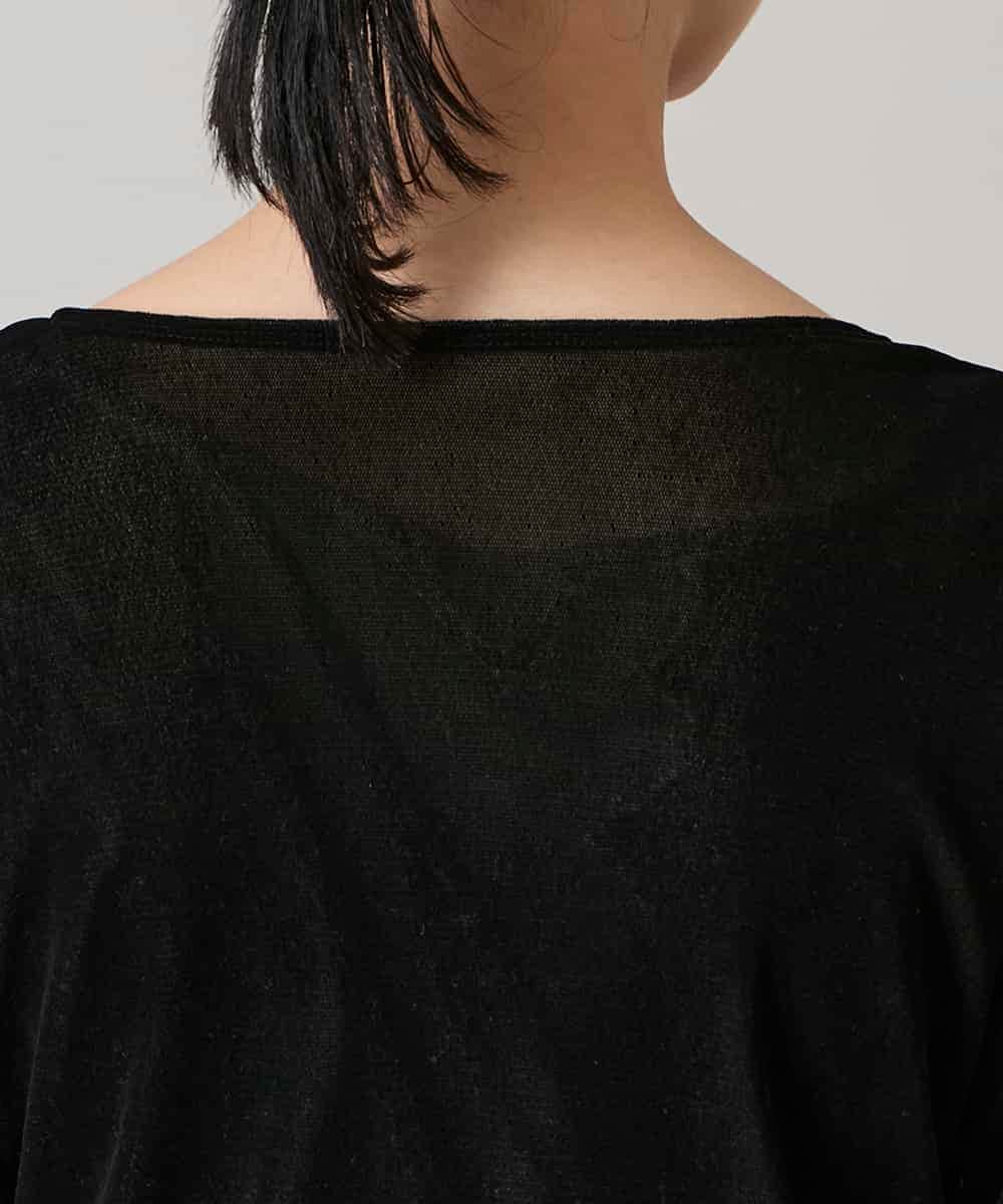 RHKAE13270 HIROKO KOSHINO(ヒロココシノ) フロッキーチュールギャザーポイントカットソー/日本製/洗える ブラック