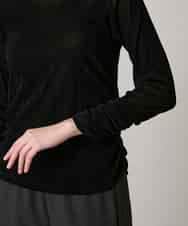 RHKAE13270 HIROKO KOSHINO(ヒロココシノ) フロッキーチュールギャザーポイントカットソー/日本製/洗える ブラック