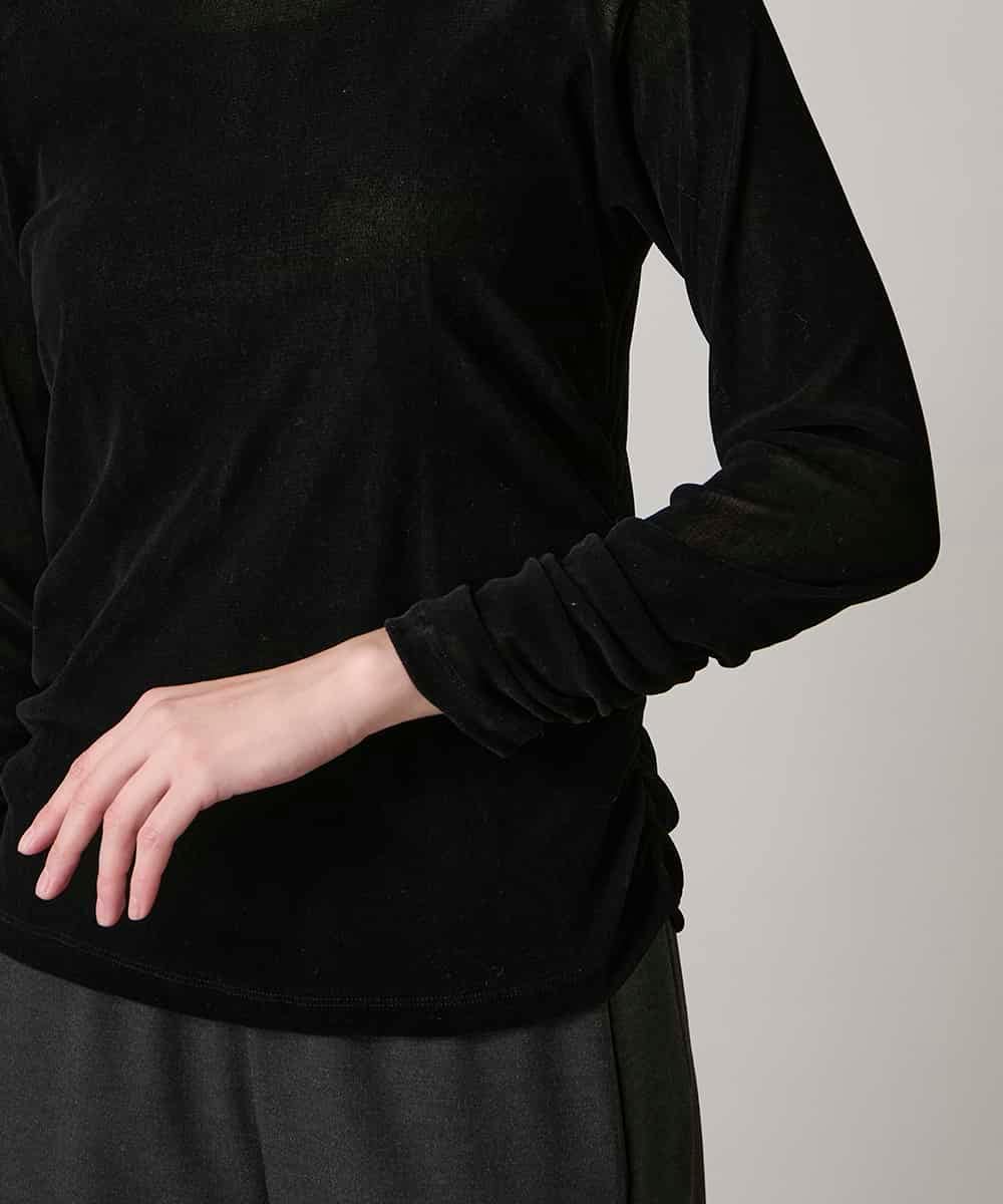 RHKAE13270 HIROKO KOSHINO(ヒロココシノ) フロッキーチュールギャザーポイントカットソー/日本製/洗える ブラック