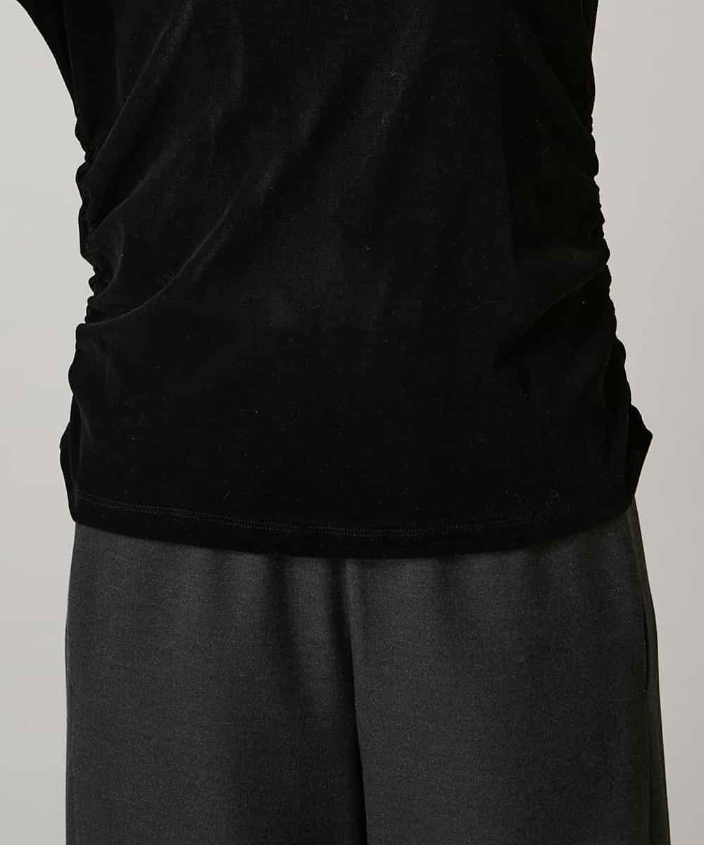 RHKAE13270 HIROKO KOSHINO(ヒロココシノ) フロッキーチュールギャザーポイントカットソー/日本製/洗える ブラック