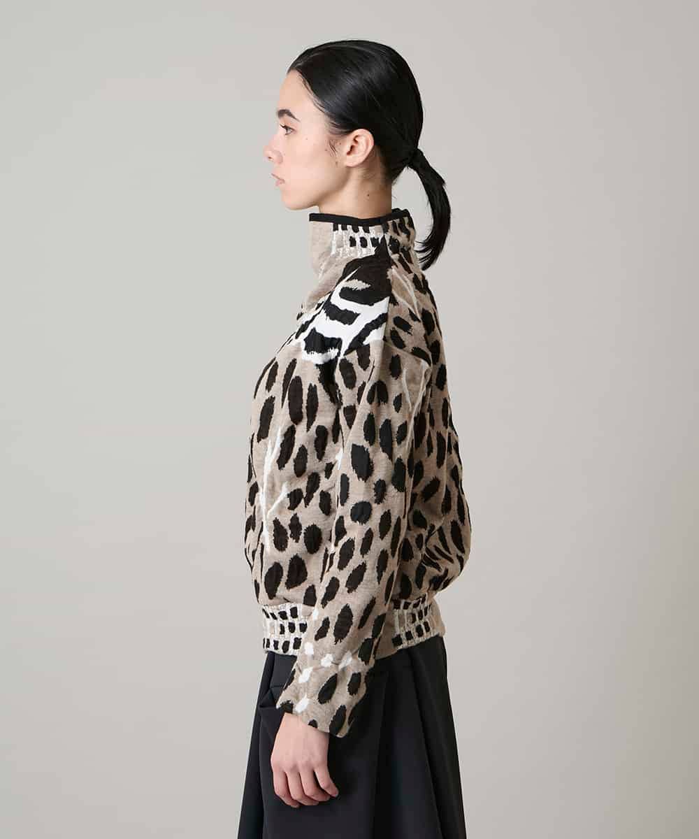 RHKAE14630 HIROKO KOSHINO(ヒロココシノ) 膨れジャカードデザインニットプルオーバー/日本製 ベージュ