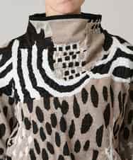 RHKAE14630 HIROKO KOSHINO(ヒロココシノ) 膨れジャカードデザインニットプルオーバー/日本製 ベージュ