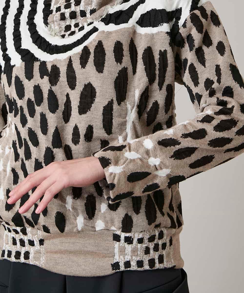 RHKAE14630 HIROKO KOSHINO(ヒロココシノ) 膨れジャカードデザインニットプルオーバー/日本製 ベージュ