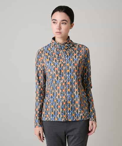 RHKAE17450 HIROKO KOSHINO ブロックアートプリントジャージーカットソー/日本製/洗える