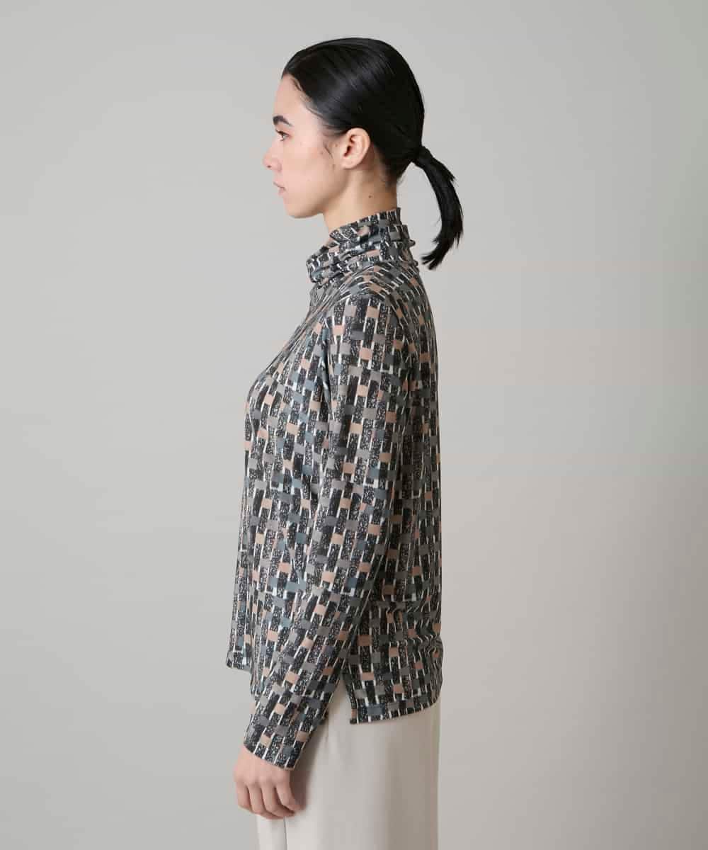 RHKAE17450 HIROKO KOSHINO(ヒロココシノ) ブロックアートプリントジャージーカットソー/日本製/洗える ベージュ