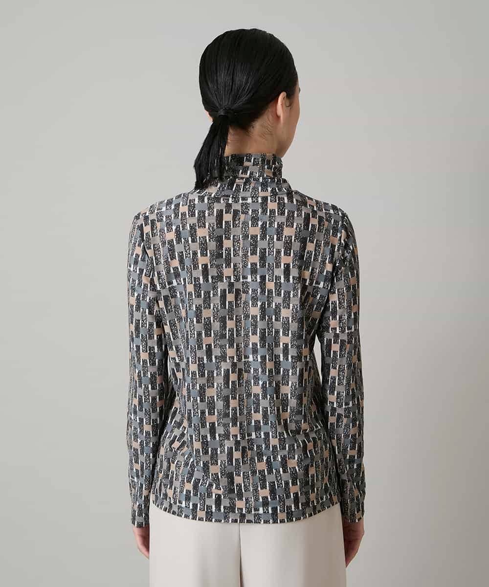 RHKAE17450 HIROKO KOSHINO(ヒロココシノ) ブロックアートプリントジャージーカットソー/日本製/洗える ベージュ