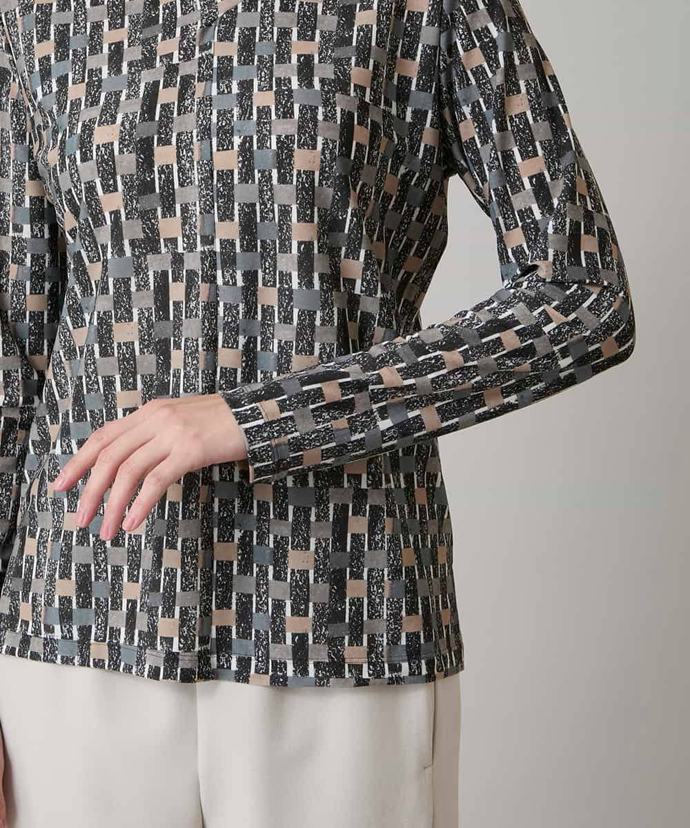 RHKAE17450 HIROKO KOSHINO(ヒロココシノ) ブロックアートプリントジャージーカットソー/日本製/洗える ベージュ