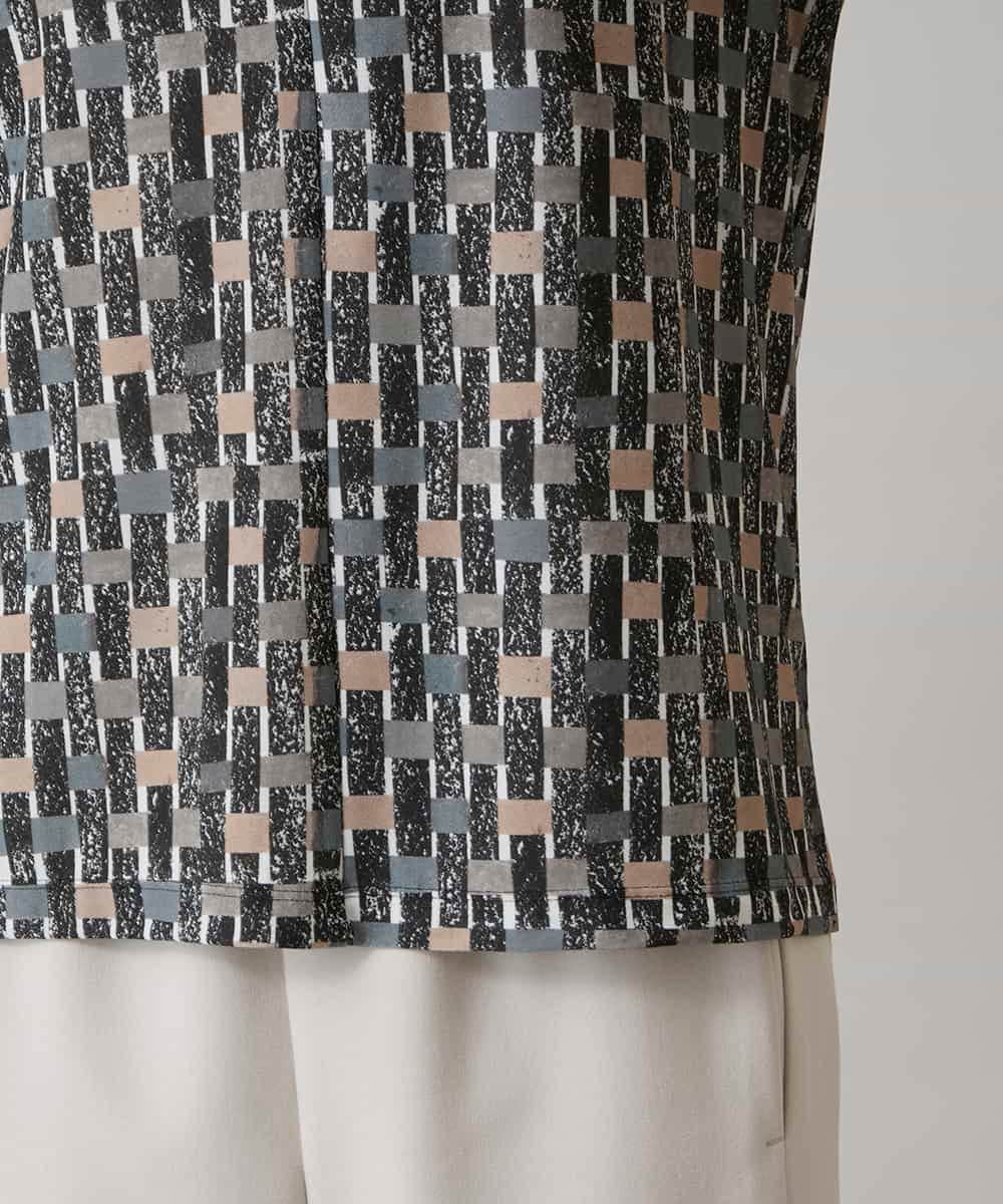 RHKAE17450 HIROKO KOSHINO(ヒロココシノ) ブロックアートプリントジャージーカットソー/日本製/洗える ベージュ