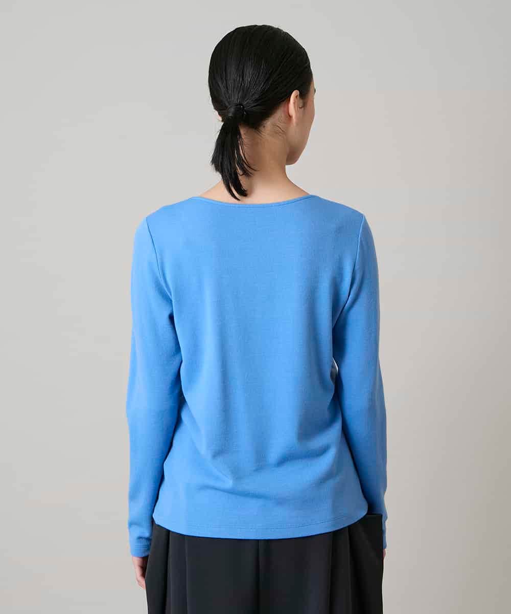 RHKAF24240 HIROKO KOSHINO(ヒロココシノ) ニットジャージープルオーバー/日本製/洗える ライトブルー