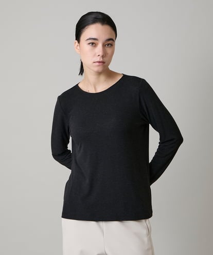 RHKAF26240 HIROKO KOSHINO ハイストレッチレーヨンニットプルオーバー/日本製