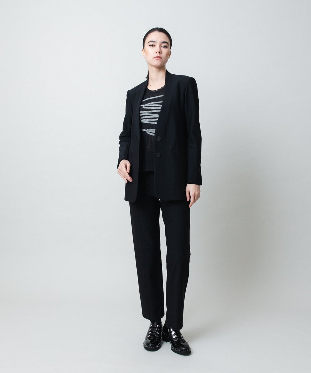 RHKAF30390 HIROKO KOSHINO(ヒロココシノ) コード刺繍チュールレイヤーカットソー/日本製/洗える ブラック