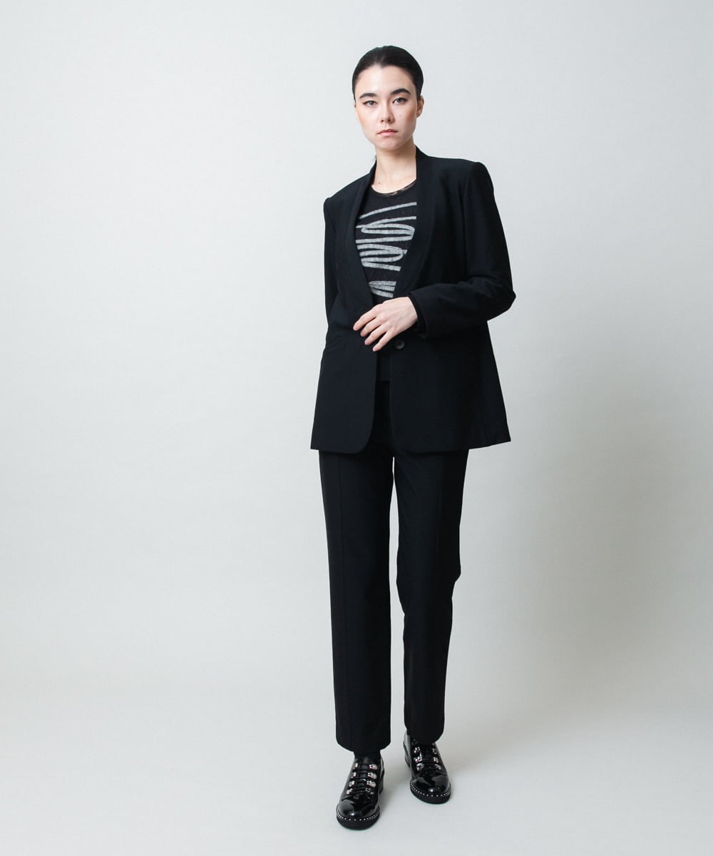 RHKAF30390 HIROKO KOSHINO(ヒロココシノ) コード刺繍チュールレイヤーカットソー/日本製/洗える ブラック