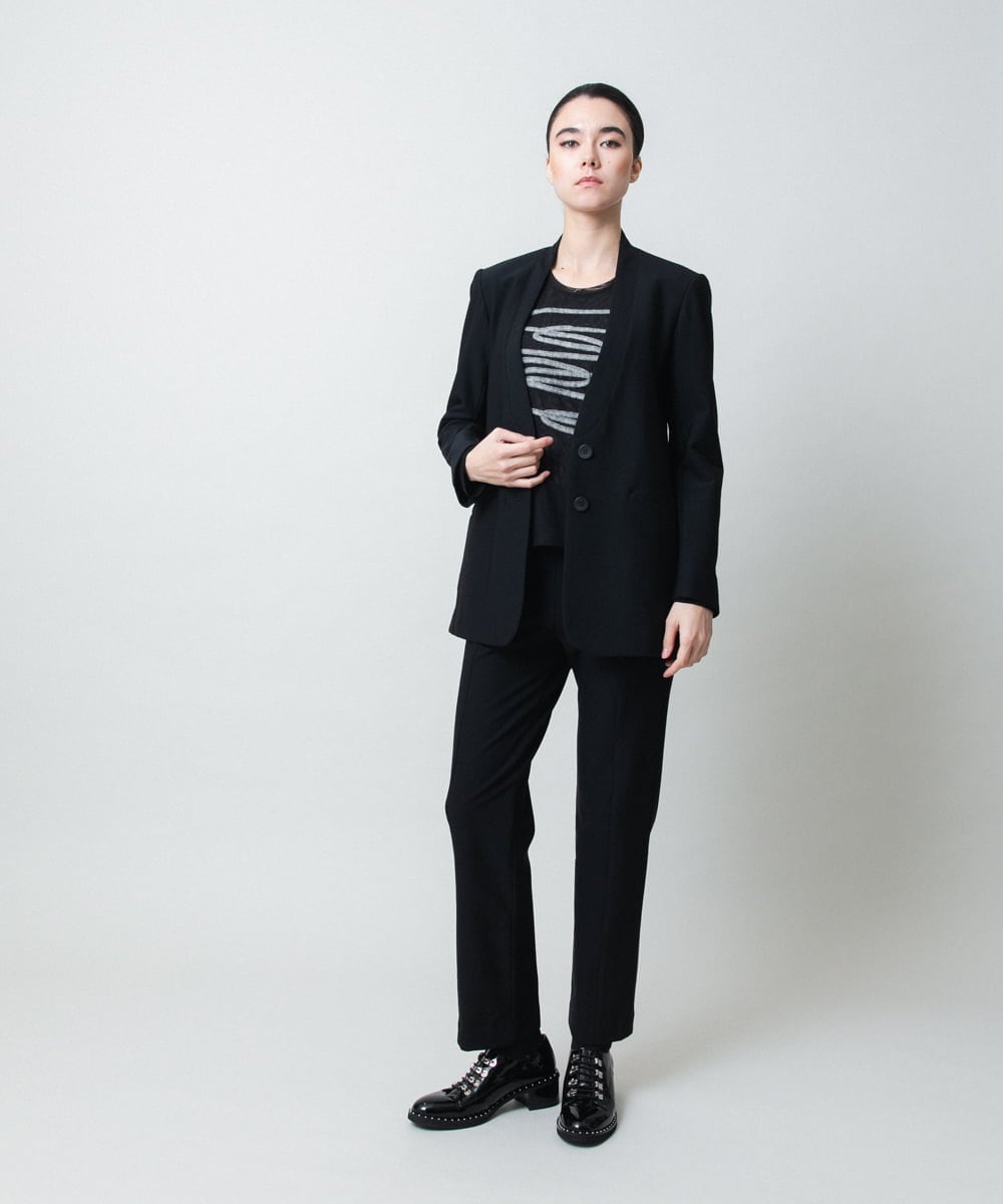 RHKAF30390 HIROKO KOSHINO(ヒロココシノ) コード刺繍チュールレイヤーカットソー/日本製/洗える ブラック