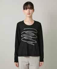 RHKAF30390 HIROKO KOSHINO(ヒロココシノ) コード刺繍チュールレイヤーカットソー/日本製/洗える ブラック