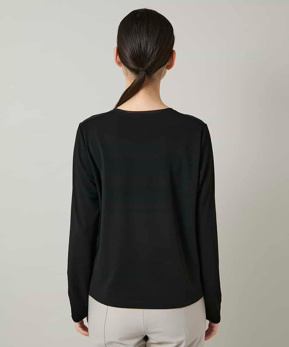 RHKAF30390 HIROKO KOSHINO(ヒロココシノ) コード刺繍チュールレイヤーカットソー/日本製/洗える ブラック