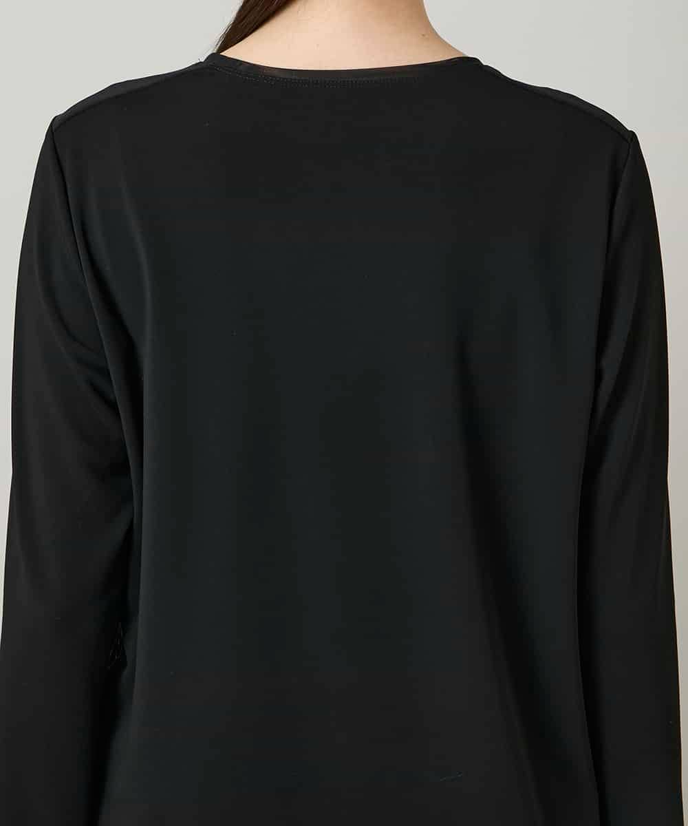 RHKAF30390 HIROKO KOSHINO(ヒロココシノ) コード刺繍チュールレイヤーカットソー/日本製/洗える ブラック