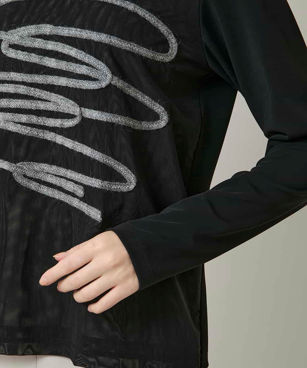 RHKAF30390 HIROKO KOSHINO(ヒロココシノ) コード刺繍チュールレイヤーカットソー/日本製/洗える ブラック