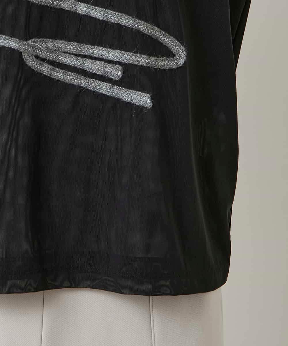 RHKAF30390 HIROKO KOSHINO(ヒロココシノ) コード刺繍チュールレイヤーカットソー/日本製/洗える ブラック