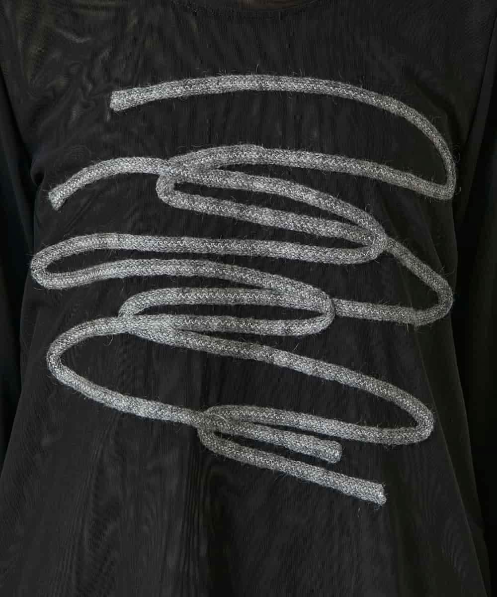 RHKAF30390 HIROKO KOSHINO(ヒロココシノ) コード刺繍チュールレイヤーカットソー/日本製/洗える ブラック