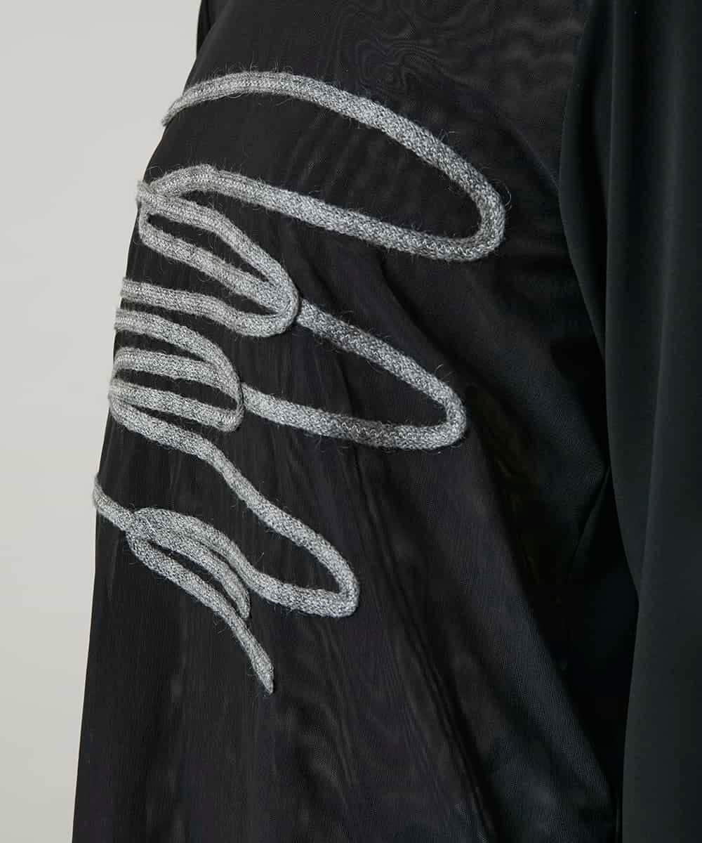 RHKAF30390 HIROKO KOSHINO(ヒロココシノ) コード刺繍チュールレイヤーカットソー/日本製/洗える ブラック