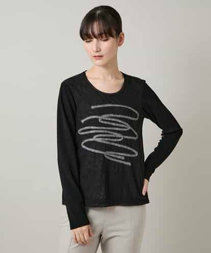 RHKAF30390 HIROKO KOSHINO コード刺繍チュールレイヤーカットソー/日本製/洗える