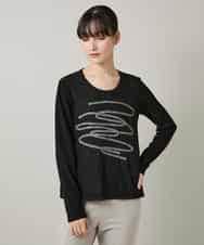 RHKAF30390 HIROKO KOSHINO(ヒロココシノ) コード刺繍チュールレイヤーカットソー/日本製/洗える ブラック