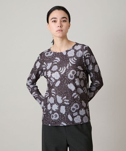 RHKAF31290 HIROKO KOSHINO アブストラクトパターンデザインカットソー/日本製/洗える