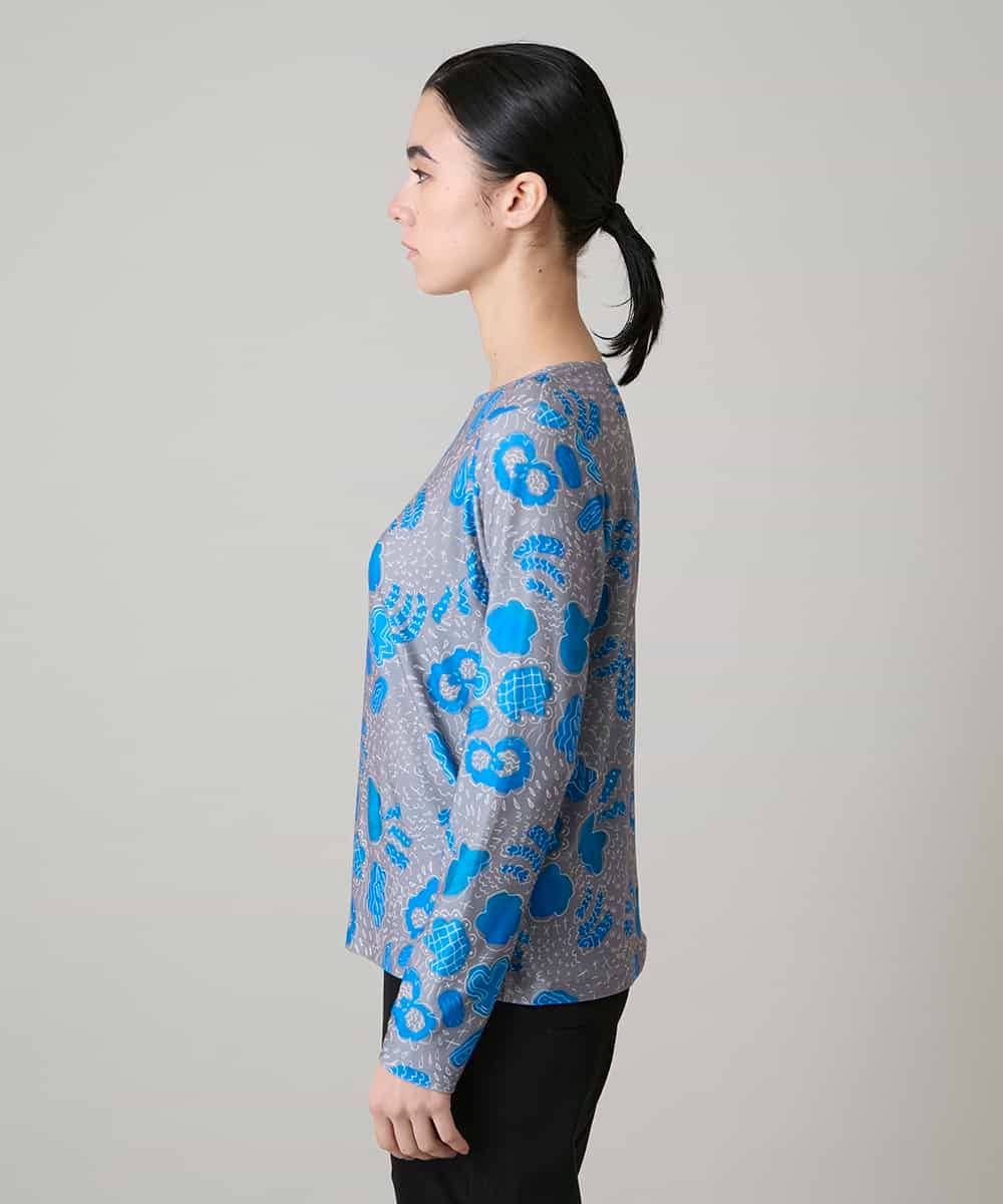 RHKAF31290 HIROKO KOSHINO(ヒロココシノ) アブストラクトパターンデザインカットソー/日本製/洗える ブルー