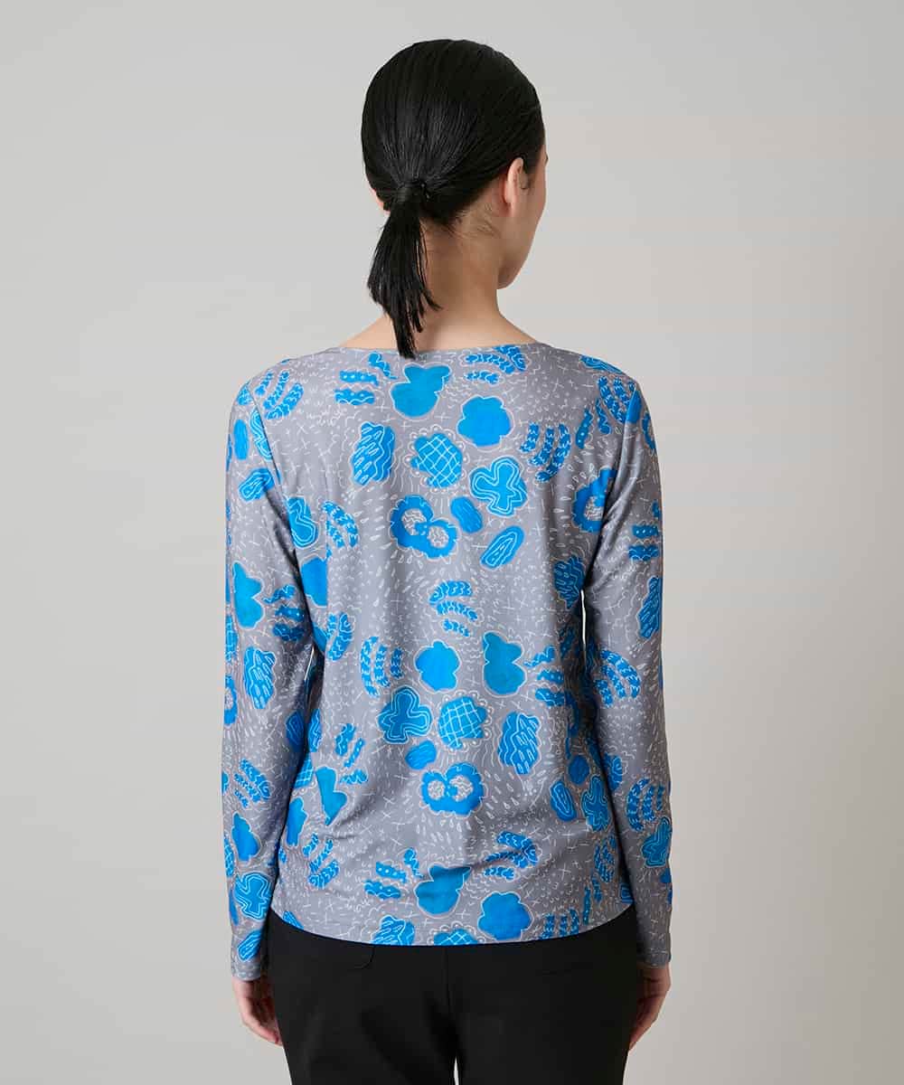 RHKAF31290 HIROKO KOSHINO(ヒロココシノ) アブストラクトパターンデザインカットソー/日本製/洗える ブルー