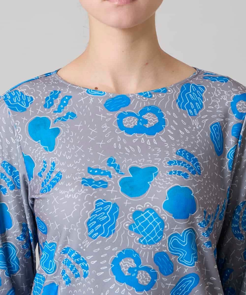 RHKAF31290 HIROKO KOSHINO(ヒロココシノ) アブストラクトパターンデザインカットソー/日本製/洗える ブルー