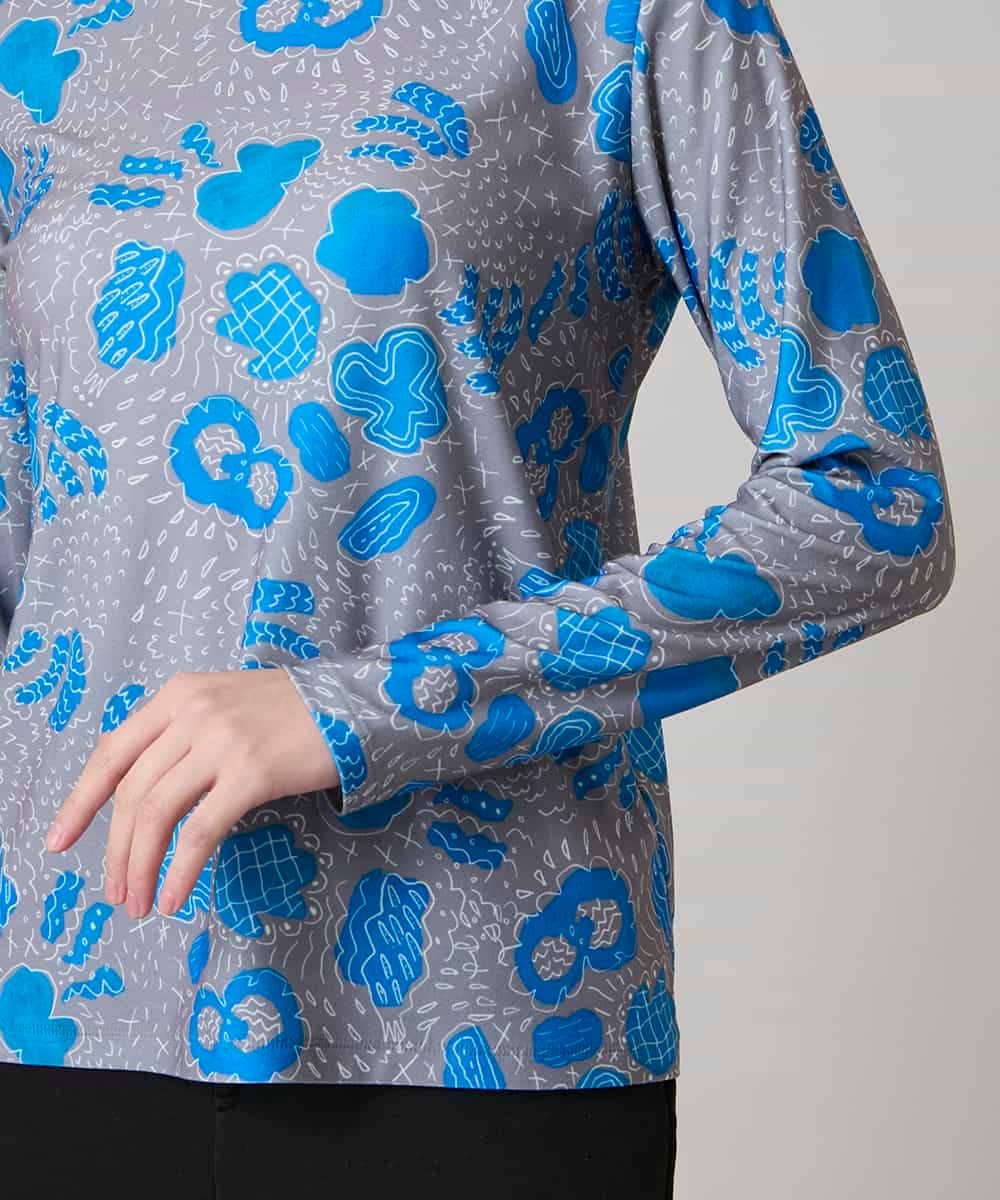 RHKAF31290 HIROKO KOSHINO(ヒロココシノ) アブストラクトパターンデザインカットソー/日本製/洗える ブルー