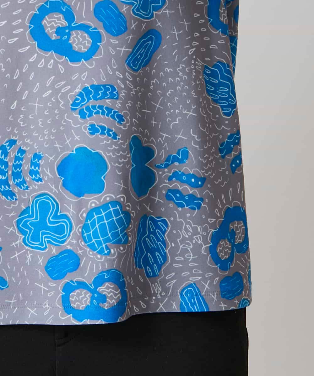 RHKAF31290 HIROKO KOSHINO(ヒロココシノ) アブストラクトパターンデザインカットソー/日本製/洗える ブルー