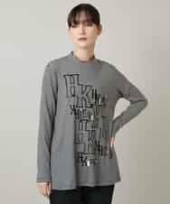 RHKAF32430 HIROKO KOSHINO(ヒロココシノ) 刺繍ロゴモックネックチュニック/日本製/洗える ボーダー