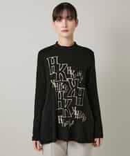 RHKAF32430 HIROKO KOSHINO(ヒロココシノ) 刺繍ロゴモックネックチュニック/日本製/洗える ブラック