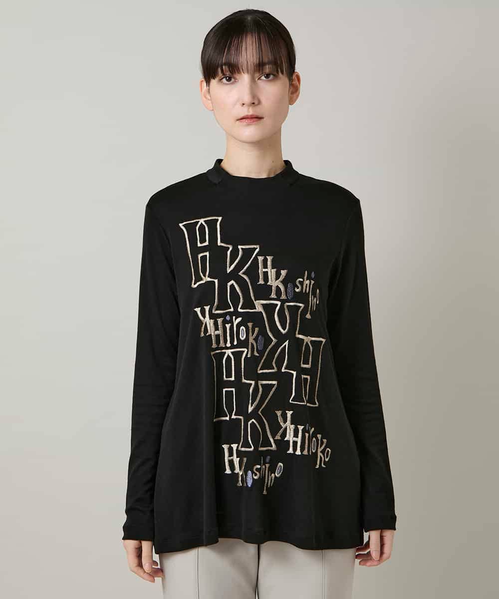 RHKAF32430 HIROKO KOSHINO(ヒロココシノ) 刺繍ロゴモックネックチュニック/日本製/洗える ブラック