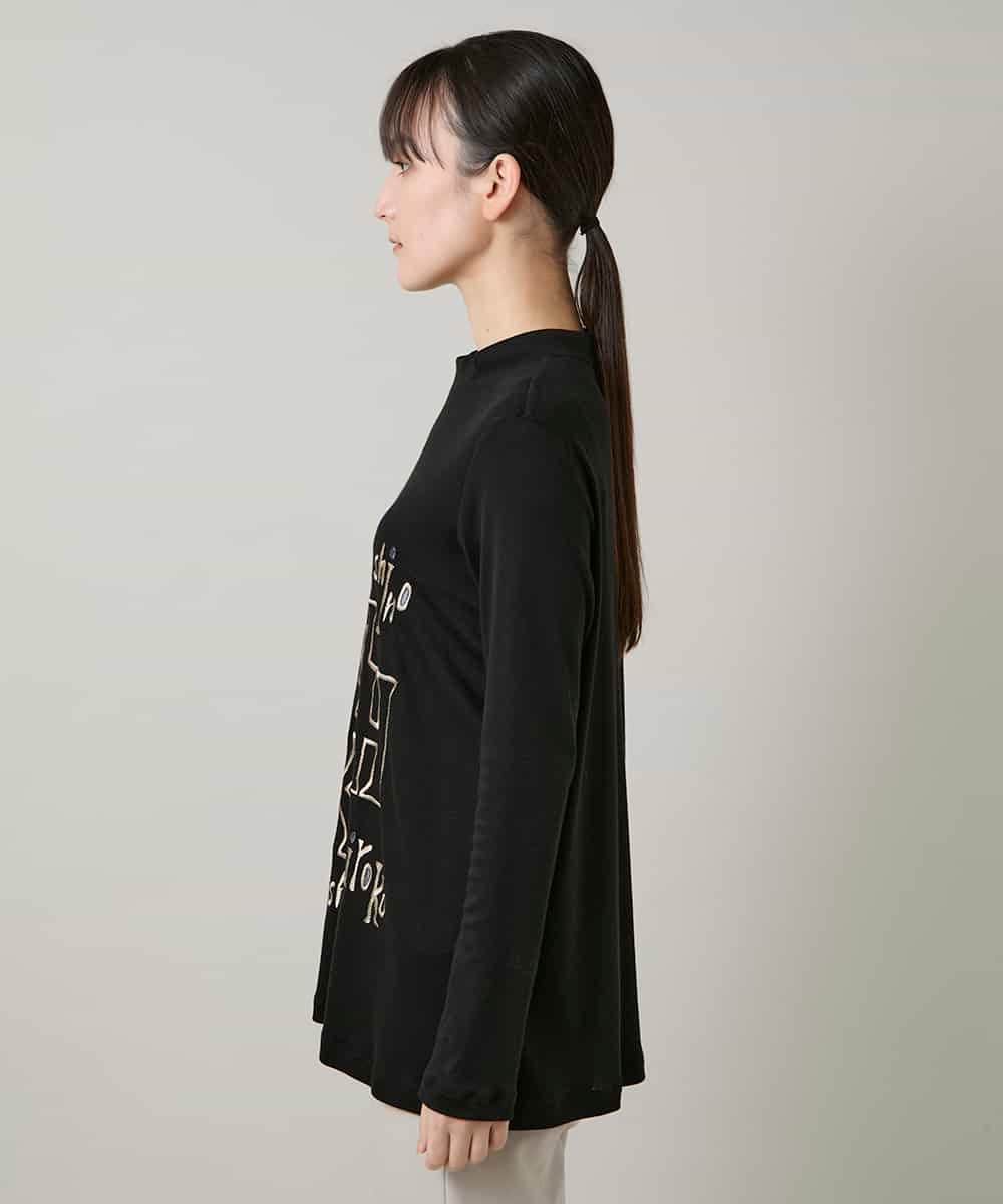 RHKAF32430 HIROKO KOSHINO(ヒロココシノ) 刺繍ロゴモックネックチュニック/日本製/洗える ブラック