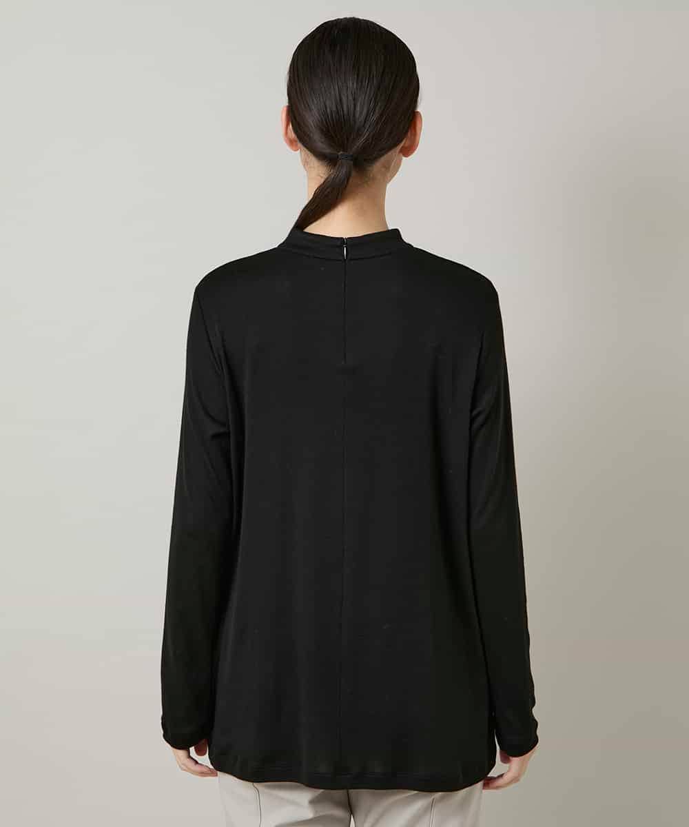 RHKAF32430 HIROKO KOSHINO(ヒロココシノ) 刺繍ロゴモックネックチュニック/日本製/洗える ブラック