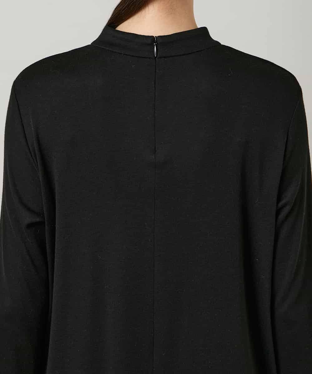 RHKAF32430 HIROKO KOSHINO(ヒロココシノ) 刺繍ロゴモックネックチュニック/日本製/洗える ブラック